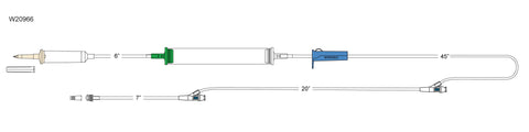 CODAN 10d non-vented chamber, cylinder hand pump, roller clamp, (2) needlefree Y-sites, male luer-lock
