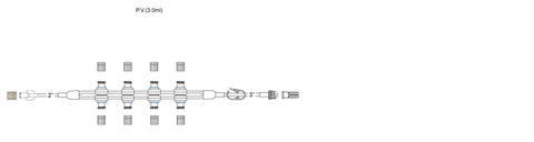 CODAN Regularbore tubing, (8) pressure-activated valves bonded back-to-back, pinch clamp, male luer-lock