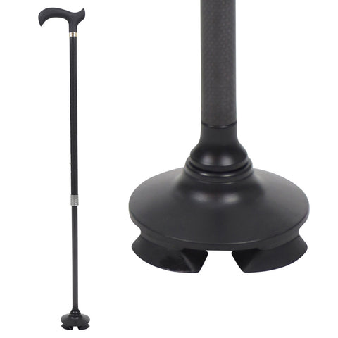 CARBON FIBER STANDING CANE, QUAD TIP, 31"-39.5", DERBY GRIP, 250 LBS, BLACK - MOB1038BLK