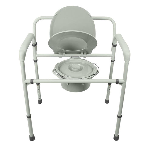 BARIATRIC COMMODE, ADJUSTABLE STEEL FRAME, 6 QT PAIL W/LID, SPLASH GUARD - LVA1059