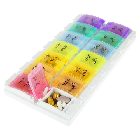 AM/PM PILL ORGANIZER, COLOR-CODED, PUSH-BUTTON LIDS, DETACHABLE - LVA2010