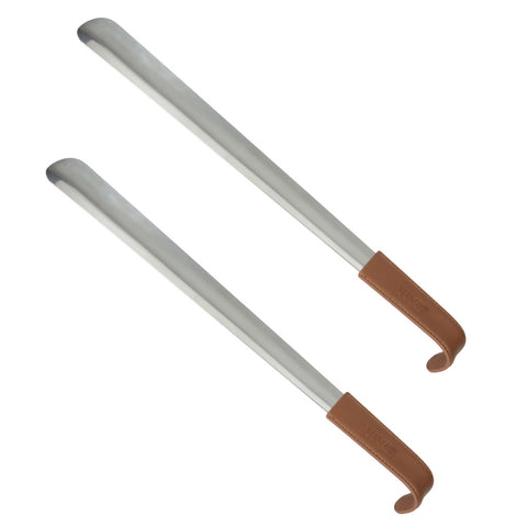 16" METAL SHOE HORN, STAINLESS STEEL, LEATHER GRIP, 2 PK - LVA1092PAK2