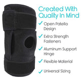 HINGED KNEE BRACE, REMOVABLE SPLINTS, OPEN PATELLA, L/R, BLACK