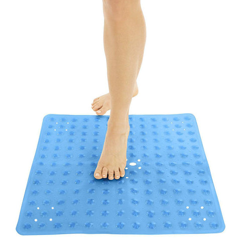 20" X 20" SHOWER MAT, NONSLIP SUCTION CUPS, CENTER DRAIN, BLUE PVC