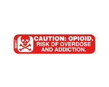 PDC Warning Label "CAUTION: OPIOID Risk of Overdose and Addiction" 1-9/16" x 3/8", Red with White Text, Permanent, 500 per Roll, 2 Rolls per Box | 1-1197