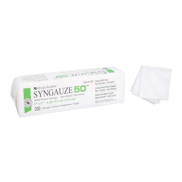 Henry Schein Inc. Syngauze 50 Rayon/Polyester Blend Non-Woven Sponge 2x2" 4 Ply Non-Sterile Sqr LF, 25 PK/CA - 2101-HS