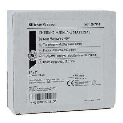Henry Schein Inc. -Mouthguard Material Laminate Clear Sheets 5" x 5" .080" 12/Package, 20 PK/CA 7000814