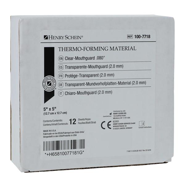 Henry Schein Inc. -Mouthguard Material Laminate Clear Sheets 5" x 5" .080" 12/Package, 20 PK/CA 7000814