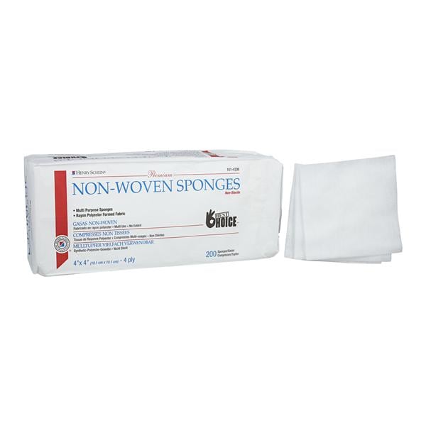 Henry Schein Inc. Henry Schein Premium Rayon/Polyester Blend Non-Woven Sponge 4x4" 4Pl NS Sqr LF, 10 PK/CA - 472044