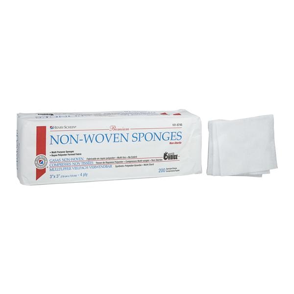 Henry Schein Inc. Henry Schein Premium Rayon/Polyester Blend Non-Woven Sponge 3x3" 4Pl NS Sqr LF, 20 PK/CA - 472033