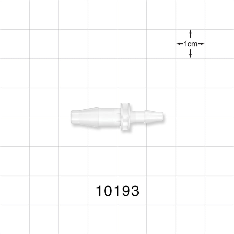 Straight Connector, Reducer, Barbed, White - Fits 3/16 inch x  1/8 inch ID Tubing (0.188 inch x  0.125 inch, 4.76 mm x 3.18 mm) - 10193