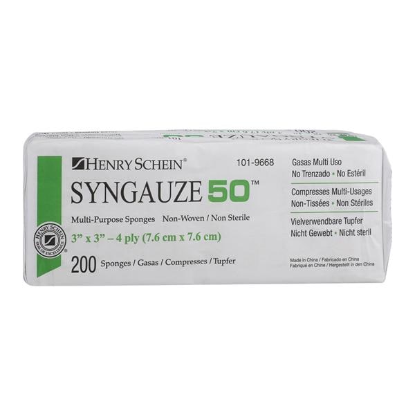 Henry Schein Inc. Syngauze 50 Rayon/Polyester Blend Non-Woven Sponge 3x3" 4 Ply Non-Sterile Sqr LF, 20 PK/CA - 2103-HS