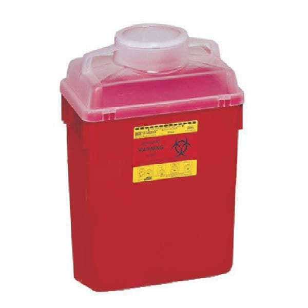 Becton-Dickinson -Sharps Container 6gal Red/Clear 8-8/10x12-8/10x17-1/2" Hinge Lid Plastic Nestable Non-Sterile Reusable Each, 12 EA/CA 305457