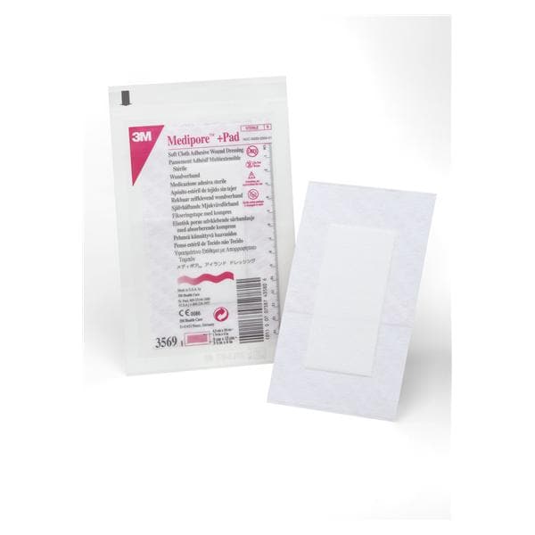 3M Medical Products Medipore +Pad Sft Clth Dressing Wound Dressing 3.5x6 Strl NAdhr Adhs Wht Abs LF - 3569
