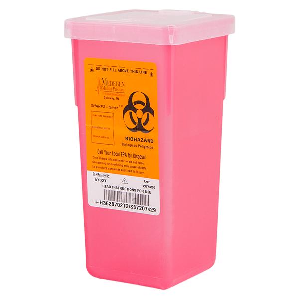 Medegen Medical Products, LLC -Sharps Container 1qt Translucent/Red/Black 3-1/2x7x3-1/2" Vertical Entry Polypropylene Small Stackable 72/Case 8702T