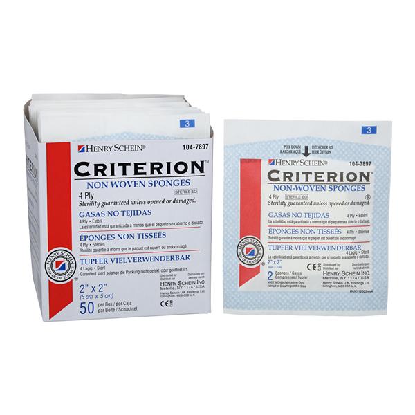 Henry Schein Inc. Criterion Rayon/Polyester Blend Non-Woven Sponge 2x2" 4 Ply Sterile Square LF, 60 PK/CA - 1047897