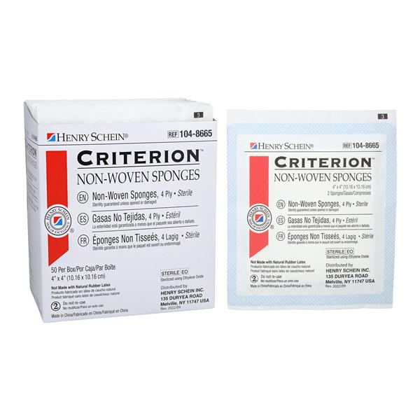 Henry Schein Inc. Criterion Rayon/Polyester Blend Non-Woven Sponge 4x4" 4 Ply Sterile Square LF, 24 PK/CA - 1048665