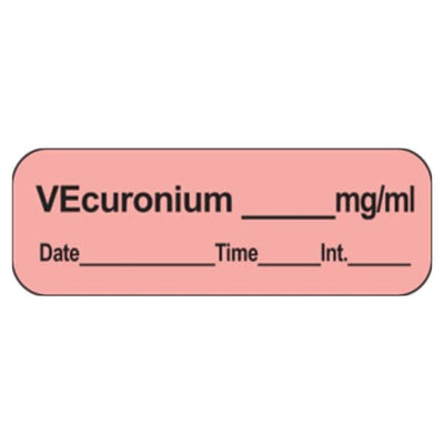 Precision Dynamics Corp. Anesthesia Label DTI Vecuronium mg/ml Fluorescent Red 1-1/2x1/2" 1/Rl - LAN-103