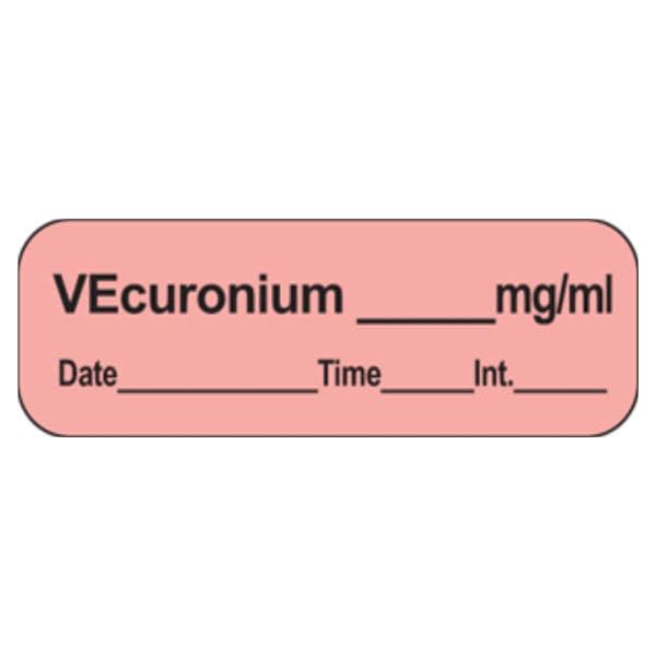 Precision Dynamics Corp. Anesthesia Label DTI Vecuronium mg/ml Fluorescent Red 1-1/2x1/2" 1/Rl - LAN-103
