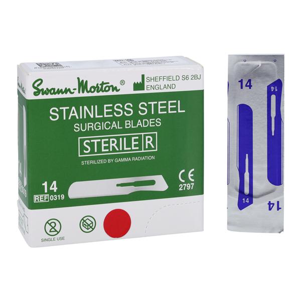 Swann Morton Ltd. -Stainless Steel Sterile Surgical Scalpel Blade #14 Disposable 01SM14