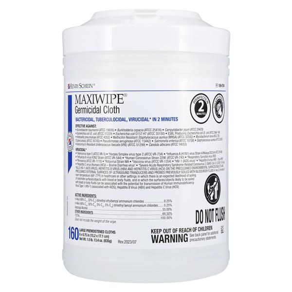 Henry Schein Inc. HSI Maxiwipe Cloth Disinfectant Large Canister 160/Cn, 12 CN/CA - P68372