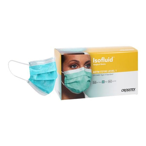 Crosstex International -Isofluid Mask ASTM Level 1 Teal Disposable Not Made From Natural Rubber Latex 50/Box, 40 BX/CA GCITE
