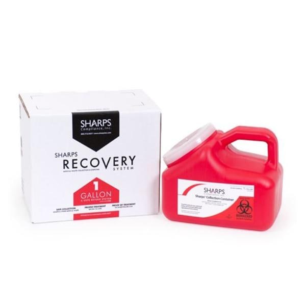 Sharps Compliance Inc -Recovery Mailer System 1gal Red 9x6x7-1/2" Plastic Non-Sterile USPS Each 11000-018