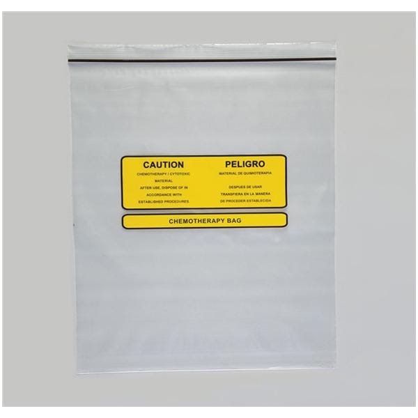 Health Care Logistics -Chemotherapy Disposal Bag 4mil 12x15" Clear/Yellow Zipper Closure Polyethylene Symbol Non-Sterile Disposable 100/Box 9517
