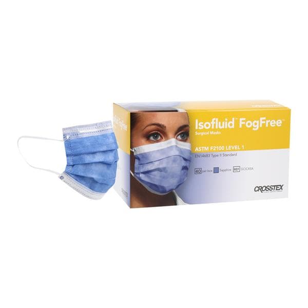 Crosstex International -Isofluid Fog-Free Mask Anti-Fog ASTM Level 1 Sapphire Disposable Not Made From Natural Rubber Latex 40/Box, 40 BX/CA GCICXS