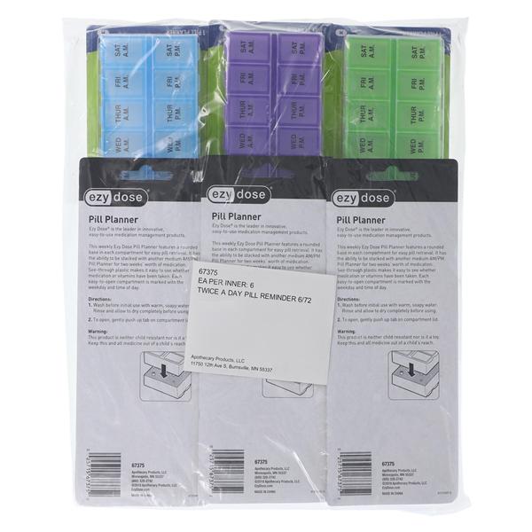 Apothecary Products AM/PM Pill Planner Plastic Weekly 5" Clear Blue 6/Pack - 67375