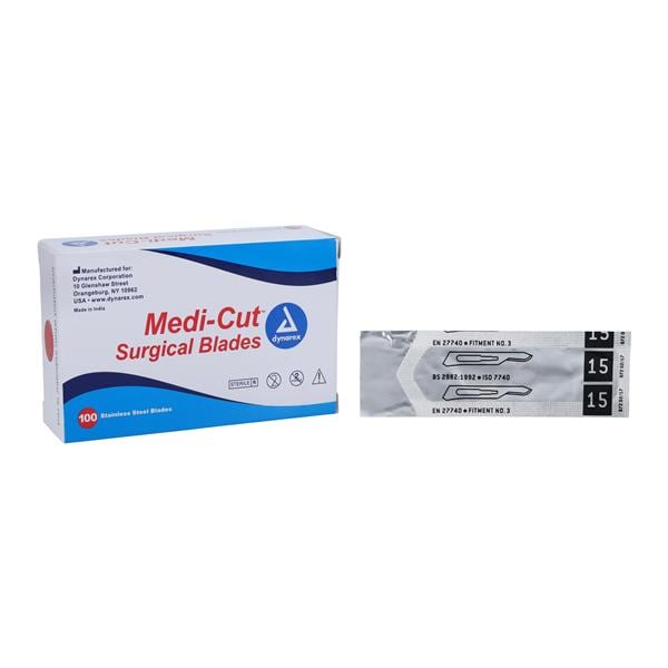 Dynarex Corporation Medi-Cut Stainless Steel Sterile Surgical Blade #15 Disposable 100/Bx - 4135