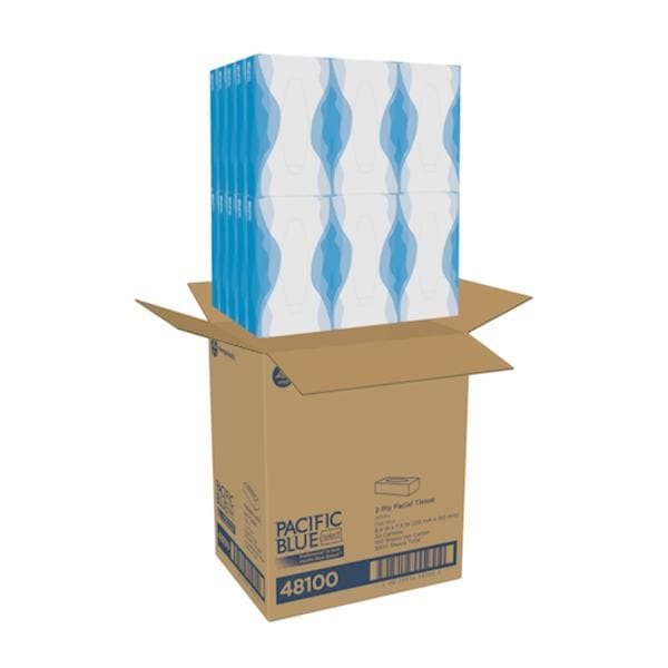 Georgia Pacific -Pacific Blue Select Facial Tissue White 2 Ply Flat Box 100/Box, 30 BX/CA 48100