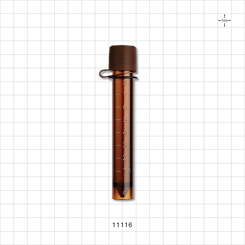 Collection Vial w/Screw Cap on Strap, Amber - 10 ml, 10 g, 0.33 oz. - 11116