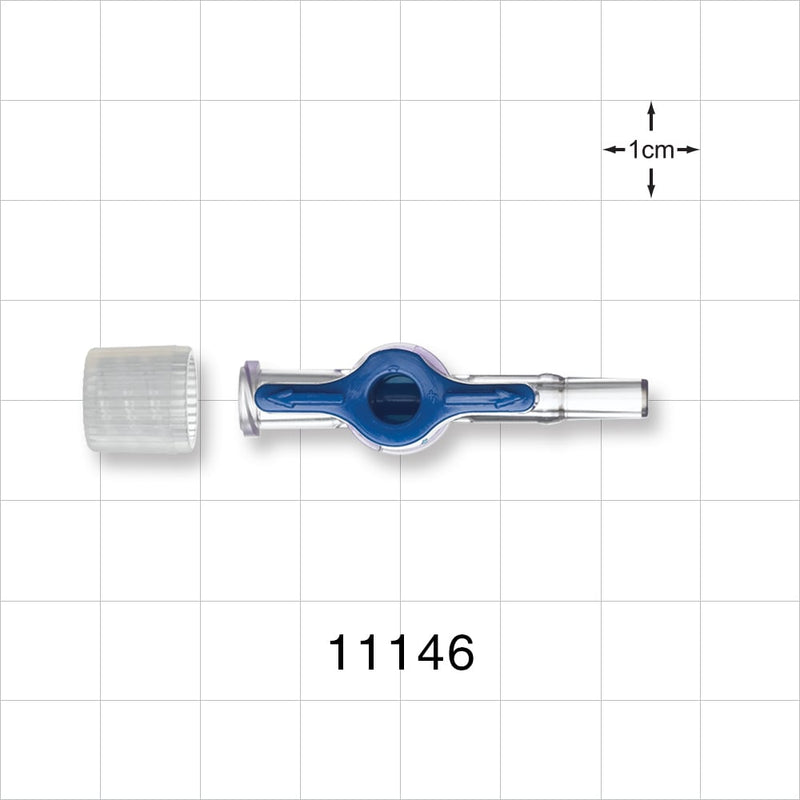 1-Way Stopcock, Female Luer Lock, Male Luer Slip, 90 Degree Turn Handle, Non-Vented Cap - 30 psi - 11146