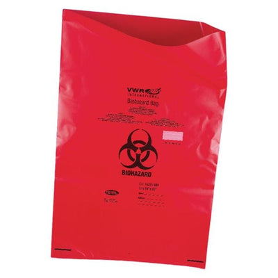 VWR Scientific -Biohazard Bag 2mil 36x45" Red Twist Tie Closure Polypropylene Symbol Autoclavable With Indicator 100/Case 14220-034