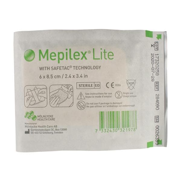 Molnlycke Healthcare  Mepilex Lite Foam Wound Dressing Dressing 2-2/5x3-2/5" Strl Adhr Adhs Wht Abs LF - 284090