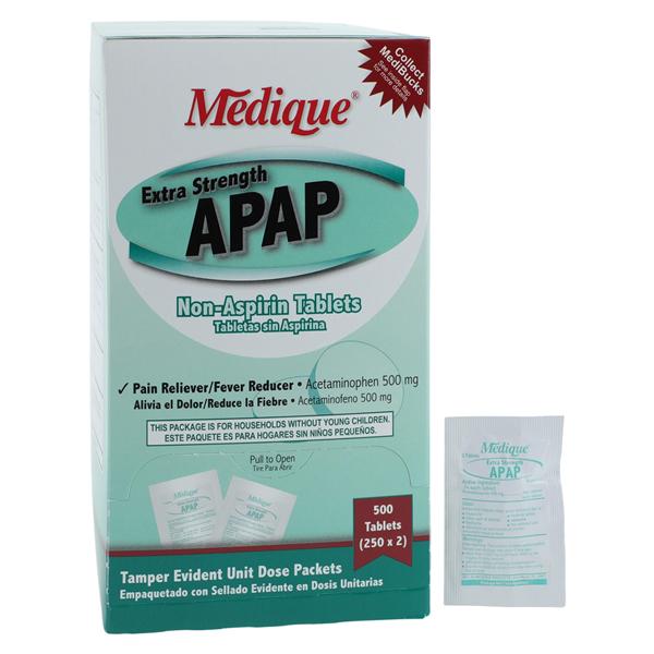 Medique Products APAP Extra Strength Pain Reliever/Fever Reducer Tablets 500mg 250x2/Box - 17513