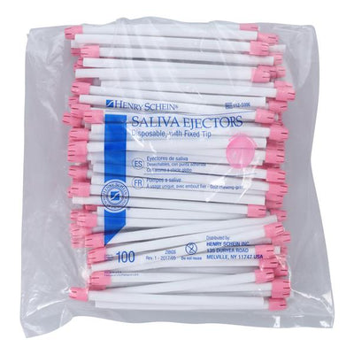 Henry Schein Inc. -HSI Saliva Ejectors White With Smooth Round Edges Pink Tip Disposable Bubblegum 100/Bag, 10 BG/CA ZWPBGS