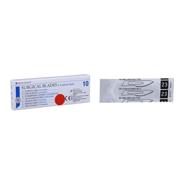 Henry Schein Inc. Blade Surgical #23 Carbon Steel Non-Sterile Disposable 10/Bx, 200 BX/CA - 4315