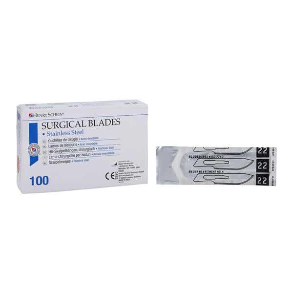 Henry Schein Inc. Blade Surgical #22 Stainless Steel Sterile 100/Bx, 40 BX/CA - 4337