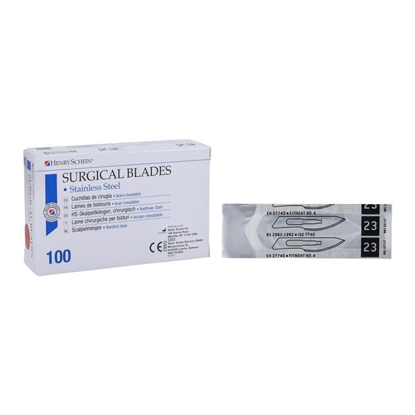 Henry Schein Inc. Blade Surgical #23 Stainless Steel Sterile 100/Bx, 40 BX/CA - 4338
