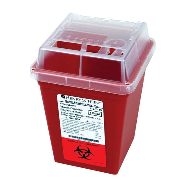 Henry Schein Inc. -HSI Sharps Container 1qt Red 4-1/2x4-1/2x6-3/5" Sliding Lid Polypropylene Reusable Each, 80 EA/CA 0310-1500-HS