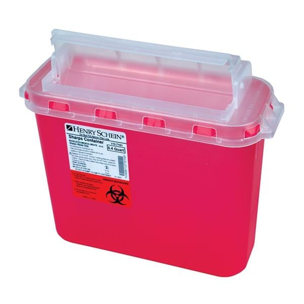Henry Schein Inc. -HSI Sharps Container 5.4qt Red 12.1x4.7x10" Counterbalanced Side Entry Polypropylene Reusable Each, 20 EA/CA 0354-150B-HS