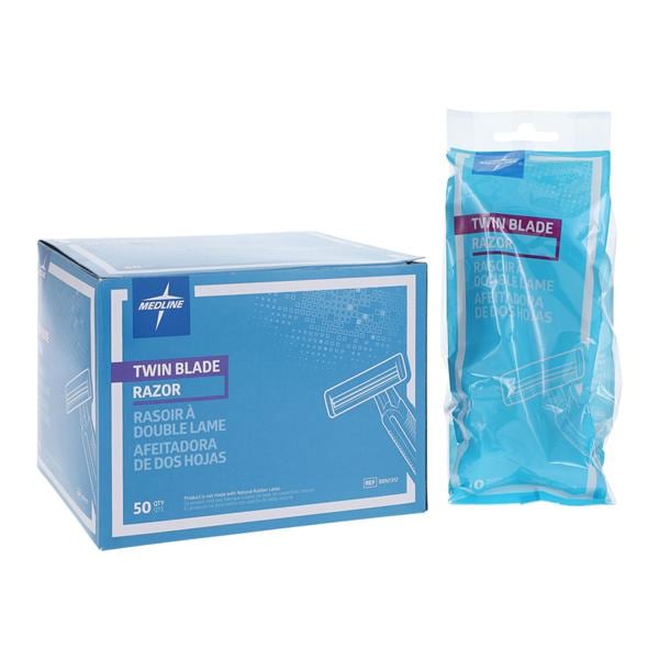 Medline Industries Inc Razor Twin Blade Disposable Not made with natural rubber latex 50/Box, 10 BX/CA - BRN1312