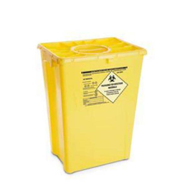 Abm North America Corp -Sharps Container 12gal Yellow 13x17-5/16x20-13/16" Double Lid/Gasket Horizontal Drop Polyethylene Lateral/Central Handles Reusable 8/Case 242433