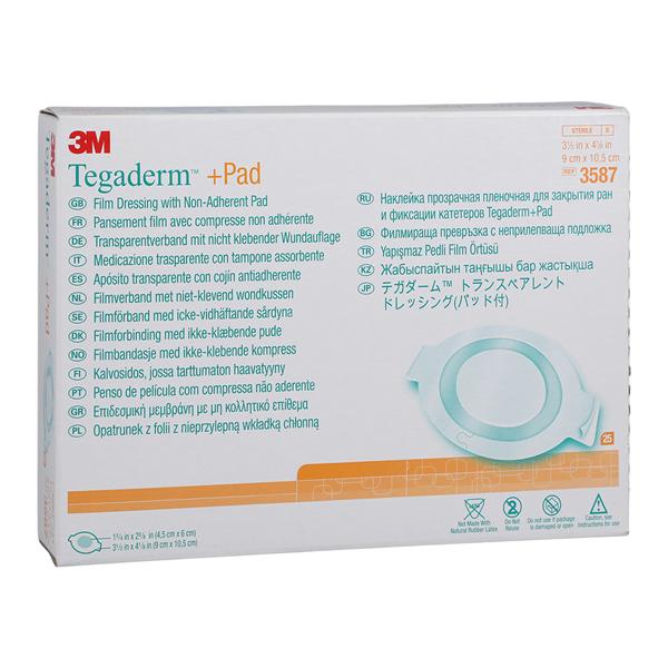 3M Medical Products Tegaderm +Pad Film Island Dressing 3-1/2x4-1/8" Sterile Non-Adherent Trans LF, 4 BX/CA - 3587