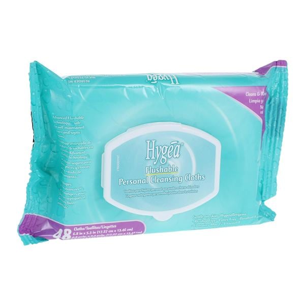 PDI Professional Disposables Hygea Personal Cleansing Cloths Aloe/Vitamin E Light Fresh Scent Disposable Flushable/Solo Lid 5.3x6.8" 48/Package, 12 PK/CA - A500F48