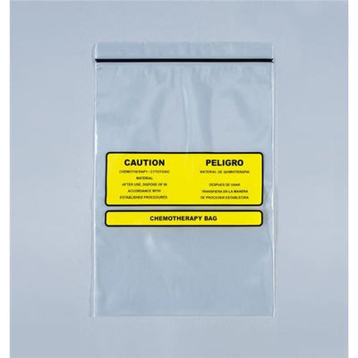 Health Care Logistics -Chemotherapy Disposal Bag 4mil 9x12" Clear/Yellow Zipper Closure Polyethylene Symbol Non-Sterile Disposable 100/Bag 9516