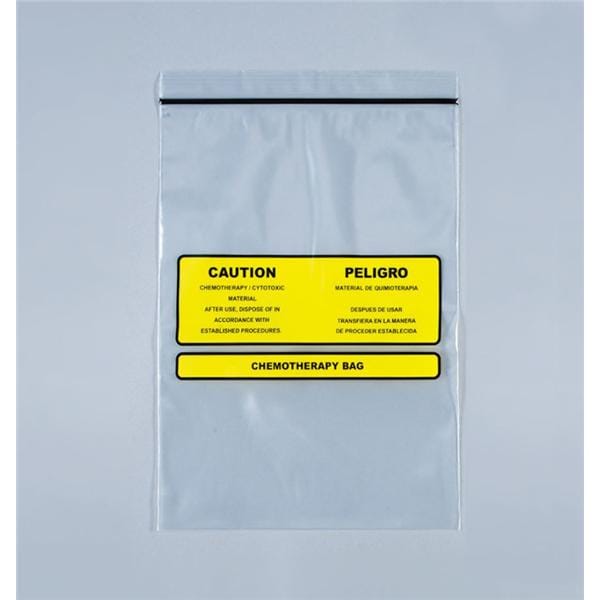 Health Care Logistics -Chemotherapy Disposal Bag 4mil 9x12" Clear/Yellow Zipper Closure Polyethylene Symbol Non-Sterile Disposable 100/Bag 9516