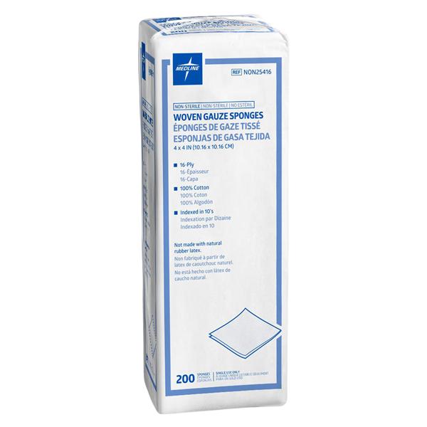 Medline Industries Inc Cotton Gauze Sponge 4x4" 16 Ply Non-Sterile Square LF  - NON25416